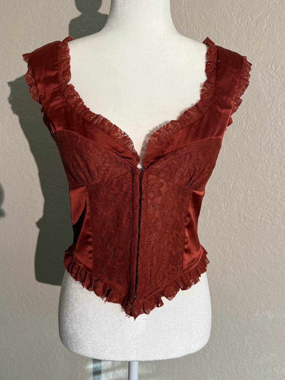 Sky to Moon Rust Lace Satin Corset Bustier Top NWT Large